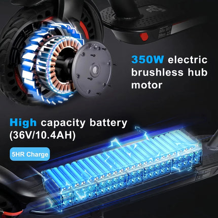 10 pneumatici, doppia sospensione, batteria 36V 10.4Ah, autonomia 30 km, freno a disco, monopattini elettrici pieghevoli per adulti
