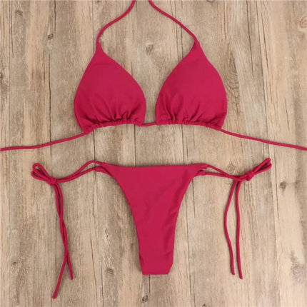 Costume da bagno stile spiaggia per donna Costume da bagno sexy con scollo all'americana Perizoma solido Bikini femminile Costume da bagno Bikini Mujer Lingerie PlatiNum