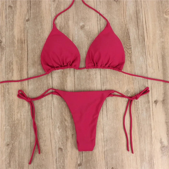 Costume da bagno stile spiaggia per donna Costume da bagno sexy con scollo all'americana Perizoma solido Bikini femminile Costume da bagno Bikini Mujer Lingerie PlatiNum