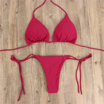 Costume da bagno stile spiaggia per donna Costume da bagno sexy con scollo all'americana Perizoma solido Bikini femminile Costume da bagno Bikini Mujer Lingerie PlatiNum
