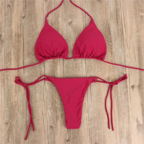 Costume da bagno stile spiaggia per donna Costume da bagno sexy con scollo all'americana Perizoma solido Bikini femminile Costume da bagno Bikini Mujer Lingerie PlatiNum