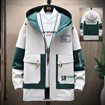 Autumn and Spring Fashion Trend Print Windproof Hooded Workwear Jacket Men's Casual Loose Vintage Sports High Quality Outerwear