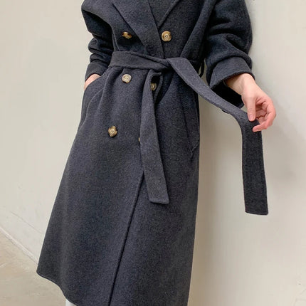Ladies' 100% Cashmere Thick Double-Sided Extended Coat, Classic, Versatile and Fashionable for Business and Leisure
