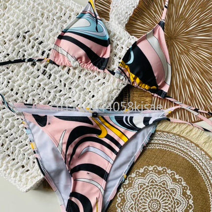 Set Bikini Giallo di Lusso per Donna con Logo Firmato, Abiti in Rete di Marca alla Moda, Abbigliamento da Spiaggia platinumshop