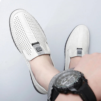 Scarpe estive in pelle traforata bianca scarpe Slip on da uomo in vera pelle scarpe Casual comode da uomo mocassini comodi da uomo