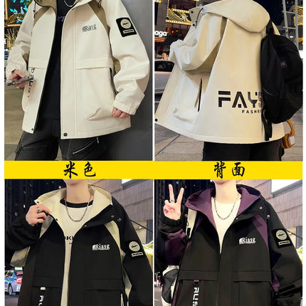 Men's Hooded Casual Jackets 2026 Spring Autumn Streetwear Windbreaker Loose Cargo Outdoor Coats Youth Daily Wear Tops Clothing