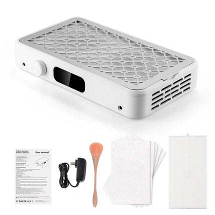 Brushless Nail Dust Collector Dual Turbo Fans Nail Vacuum Cleaner 5-Level Suction Two Hands Nail Dust Extractor Fans for Nail Salon Manicure Table