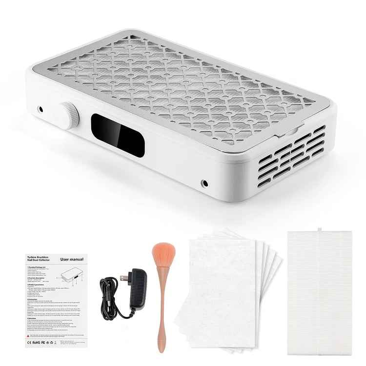 Brushless Nail Dust Collector Dual Turbo Fans Nail Vacuum Cleaner 5-Level Suction Two Hands Nail Dust Extractor Fans for Nail Salon Manicure Table