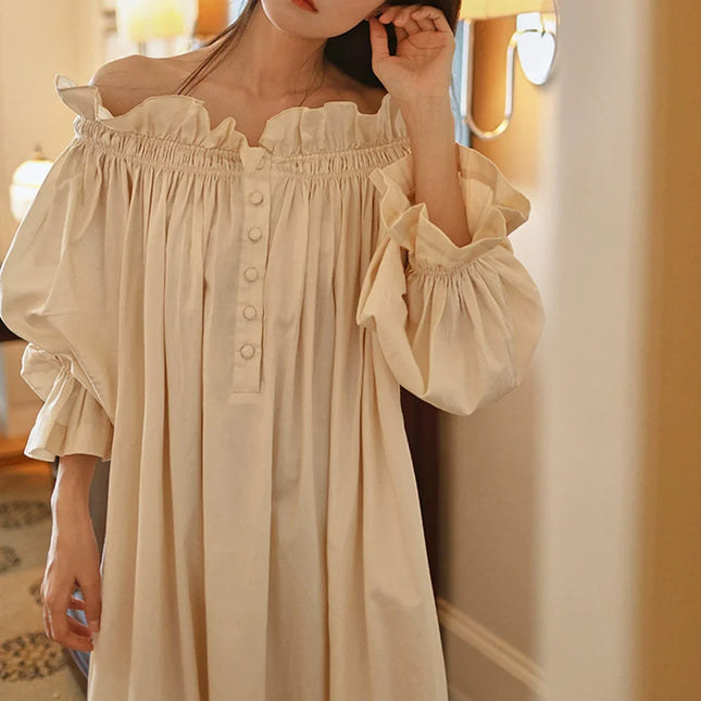 Long retro style cotton nightgown, sexy women's pajamas, princess style morning gown, loungewear.
