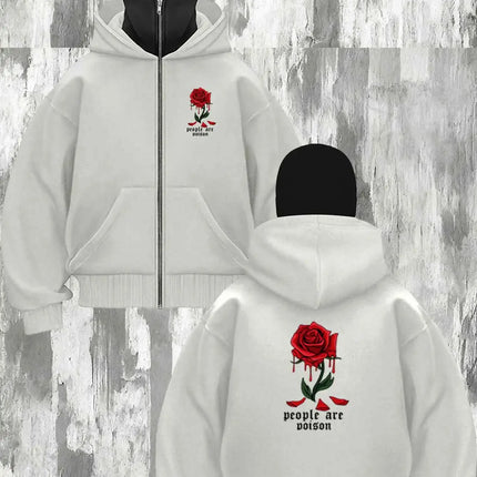 2026 Winter and Autumn New Hooded Headmask Men's and Women's Hoodie, Gothic Blood Rose Pattern Printed Comfortable Fabric