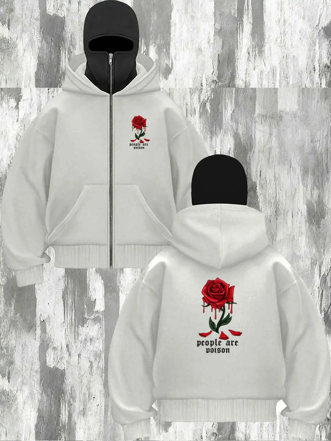 2026 Winter and Autumn New Hooded Headmask Men's and Women's Hoodie, Gothic Blood Rose Pattern Printed Comfortable Fabric