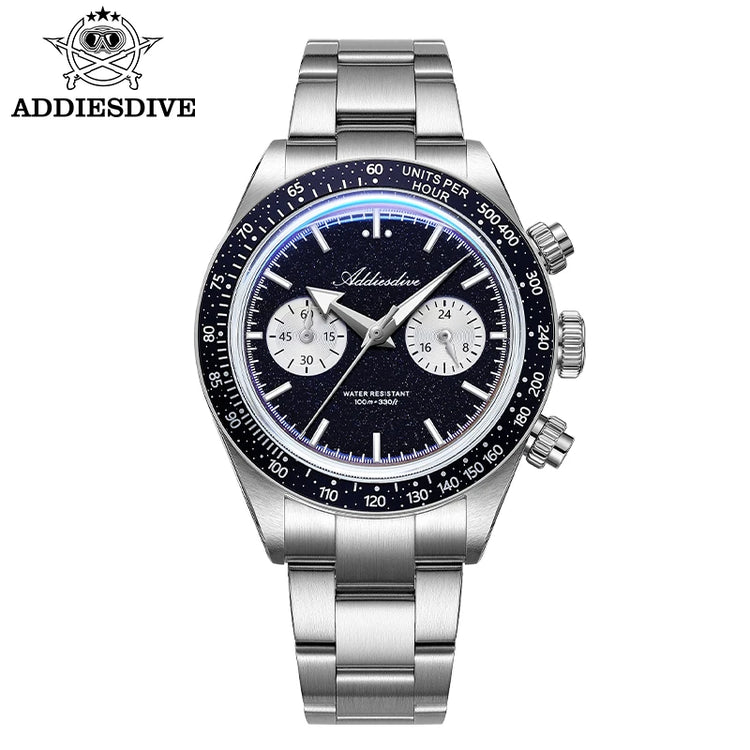 ADDIESDIVE New Quartz Watch Luxury VK64 Chronograph Men Wristwatches BGW9 Luminous Diving 100m Waterproof 316L Stainless Steel