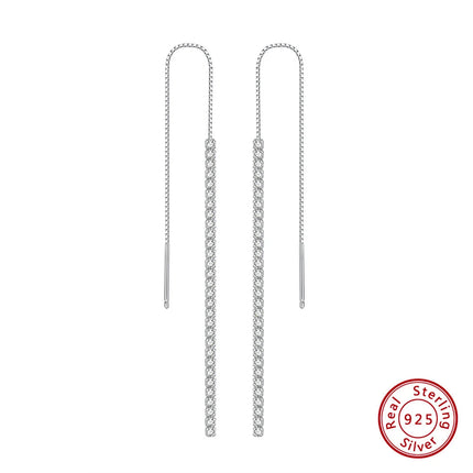 ORSA JEWELS 925 Silver Minimalism Dangle Long Chains Earrings for Women Vintage Cubic Zircon Drop Earings Jewelry Gifts SE111 PlatiNum