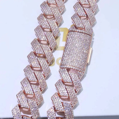 Bracciale cubano placcato oro rosa da donna da 15 mm Collana da uomo Miami in ottone con zirconi cubici brillanti hip-hop congelati