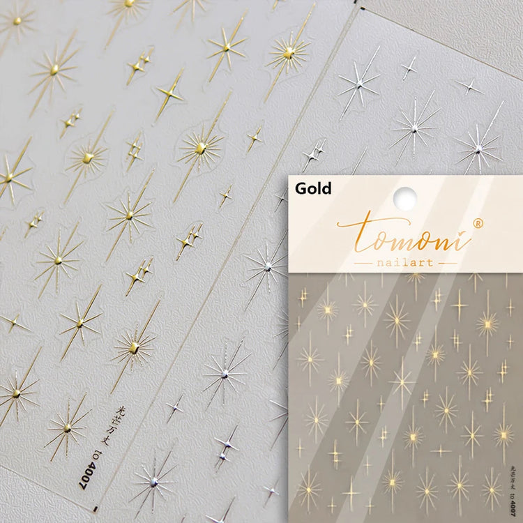 Punk Glitter Powder Blue Pink Star Charm Laser Silver Gold Starlight Rhinestones Moon DIY Nail Art Stickers Manicure Tool Decals
