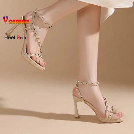 Sandali Estivi da Donna con Rivetti Colorati, Punta Tonda, Tacco Sottile 9cm, Cinturino alla Caviglia, Fascia Stretta Dritta, Scarpe Eleganti da Donna platinumshop