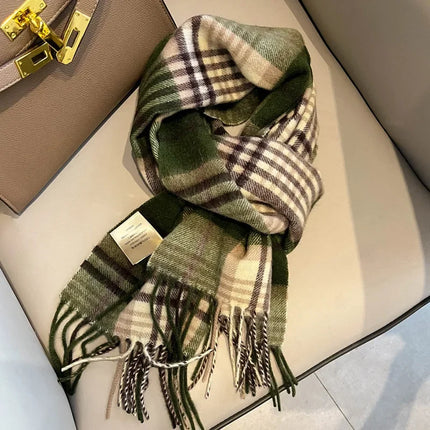 High Quality 100% Pure Wool Scarf Women Classic Chic  Autumn Winter Colorful Plaid Tassel Warm Muffler Female Thermal Shawl Lady