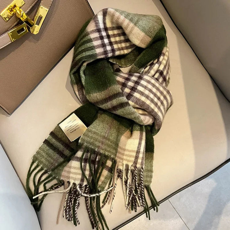 High Quality 100% Pure Wool Scarf Women Classic Chic  Autumn Winter Colorful Plaid Tassel Warm Muffler Female Thermal Shawl Lady