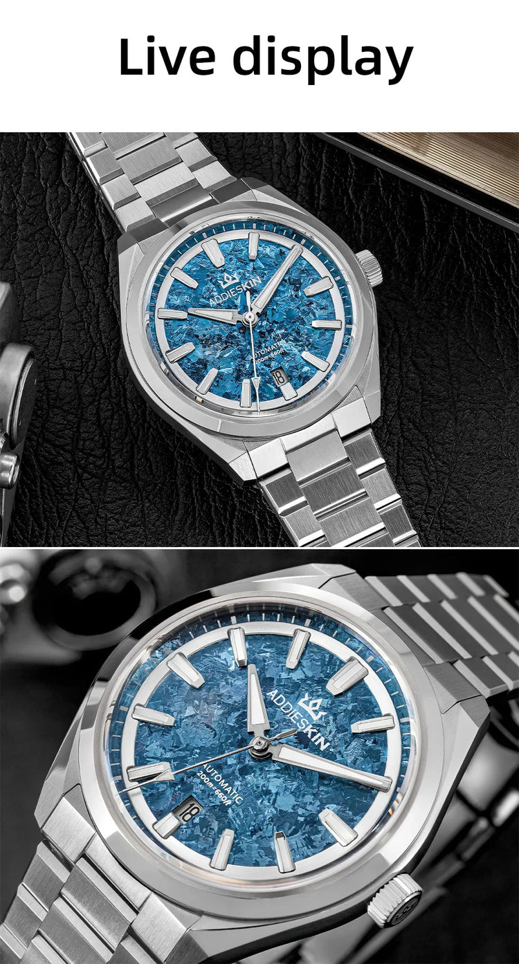 AddiesKIN K006 Men Watch BGW9 Luminous 20Bar Waterproof Ice Crystal Titanium Dial Sapphire Glass 9015 Mechanical Automatic Watch