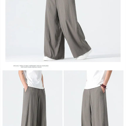Pantaloni a gamba dritta da uomo in cotone e lino, stile retrò, larghi, leggeri, sottili, stile Nepal, comodi, stile Harajuku, taglie forti fino alla 5XL