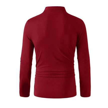 2025 New Men's Casual and Fashionable Solid Color Long Sleeve Stand-Up Collar T-Shirt Versatile and Comfortable Summer Top