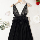 Lingerie sexy nera trasparente, camicia da notte in pizzo da donna, camicia da notte sexy senza maniche da donna con tessuto a rete, scollo a V.lingerie