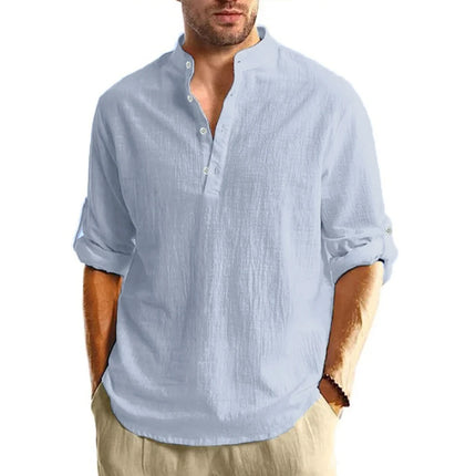 Men's Lightweight Long Sleeve Henley Collar Casual Hawaiian Beach Shirts Breathable T-Shirts