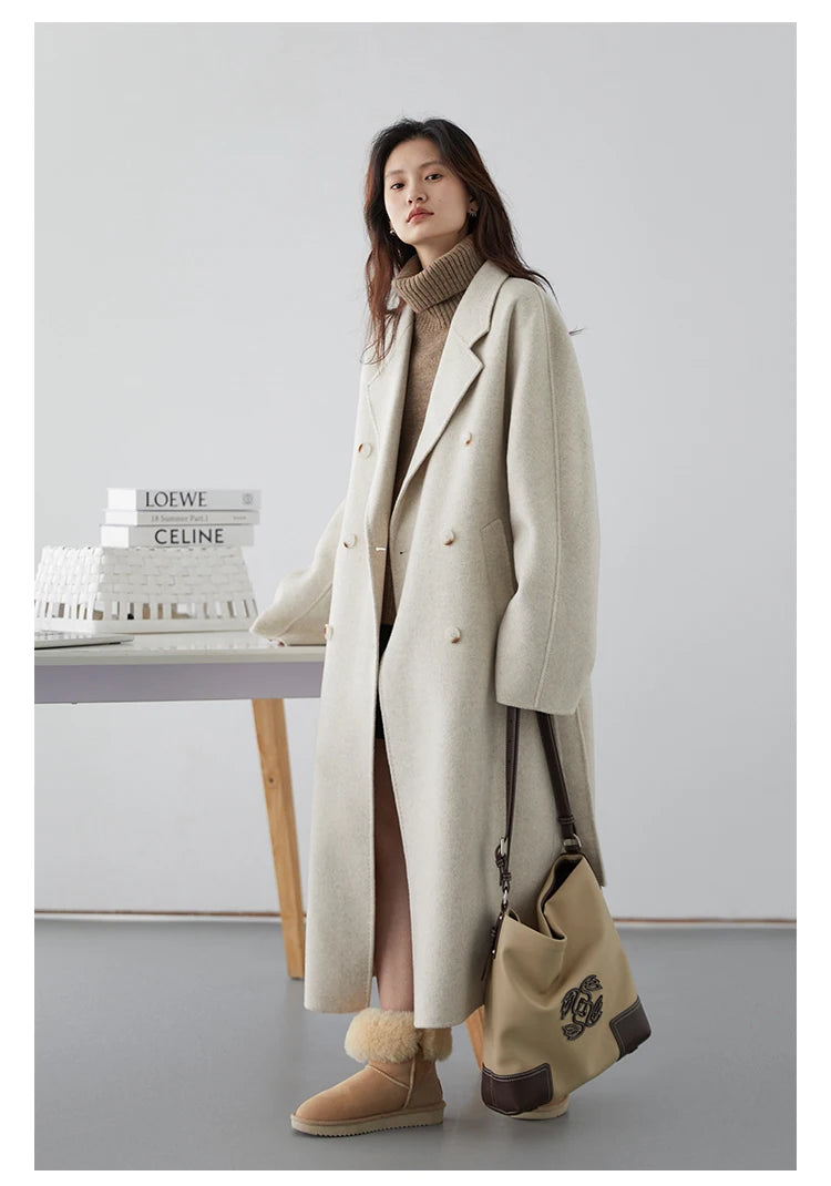 CHIC VEN Women Long Double-sided Woolen Coats Retro Loose Female Overcoat Double Breasted Ladies Windbreak Autumn Winter 2026
