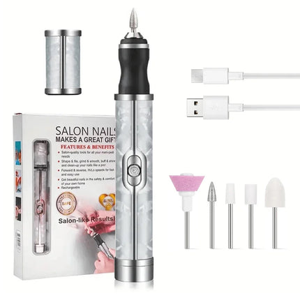Electric Nail Drill Machine Rechargeable 500mAh Portable Nail File Kit 4 Speed Adjustable Manicure Tool for Nail Polishing Gel Removal Salon Beauty Care