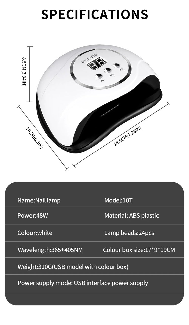 LIMEGIRL Professional Nail UV Lamp Manicure Nail Dryer Lamp LED for UV Gel Polish Drying LED UV Gel Nail Machine Smart Sensor USB Plug