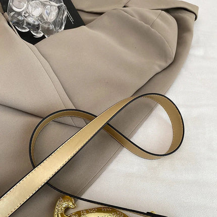 New Ladies Metal Buckle Simple Fashion Shoulder Bag Party Commuting Bag Women Luxury Brand Design PU Leather Bag PlatiNum