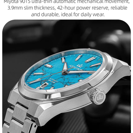 AddiesKIN K010 Turquoise Dial Automatic Mechanical Watch 20Bar Waterproof Sapphire Glass 9015 Movement BGW9 Luminous Men's Watch