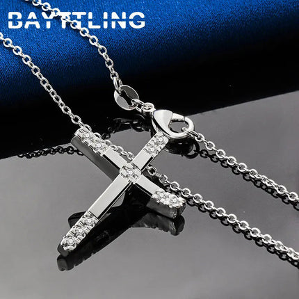 Original 925 Sterling Silver 16-30 Inches Fine Cross Zircon Necklace For Women Men Fashion Wedding Gift Jewelry Accessories PlatiNum