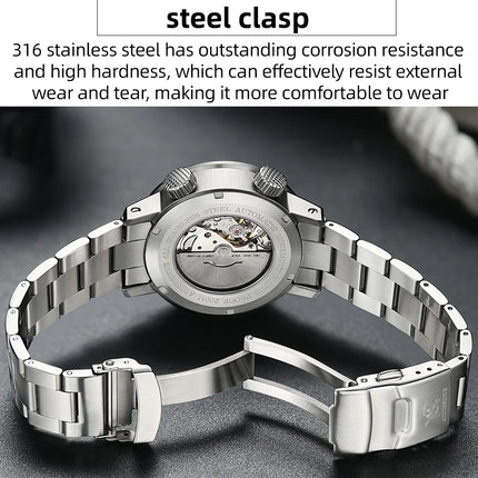 ADDIESDIVE Watch Men 42mm Sapphire 8215 Mechanical Wristwatch Transparent Back Cover 20Bar Waterproof Luminous Automatic Watch