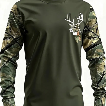 Men's Hunting 3D Geometric Print T-Shirt Comfort Casual Long Sleeve Round Neck Top Fashion Street Style Quick-Dry Men's Clothing