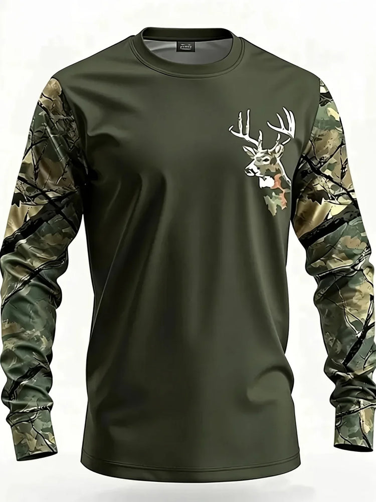 Men's Hunting 3D Geometric Print T-Shirt Comfort Casual Long Sleeve Round Neck Top Fashion Street Style Quick-Dry Men's Clothing