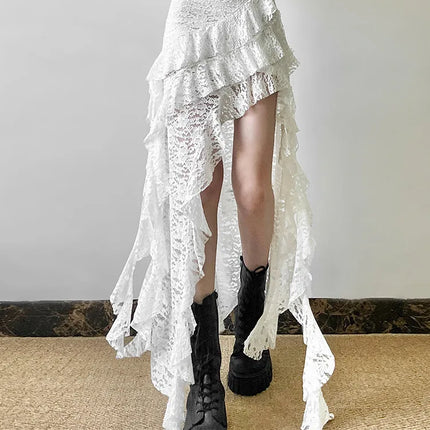 Nibber Nappe Gonne da donna Orlo irregolare Increspature multistrato Patchwork di pizzo Dolce tendenza estiva Pantaloni skinny versatili quotidiani