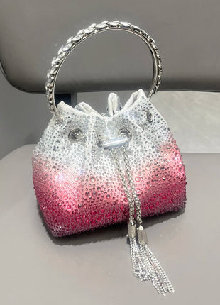 Handle Rhinestones Evening clutch Bag Purses and handbag luxury Designer shoulder bag Shiny Crystal Clutch purse bucket bag PlatiNum