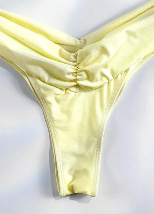 Set Bikini Sexy con Pieghe, Micro Bikini Tinta Unita, Costume da Bagno Femminile a Triangolo, Abbigliamento da Spiaggia platinumshop