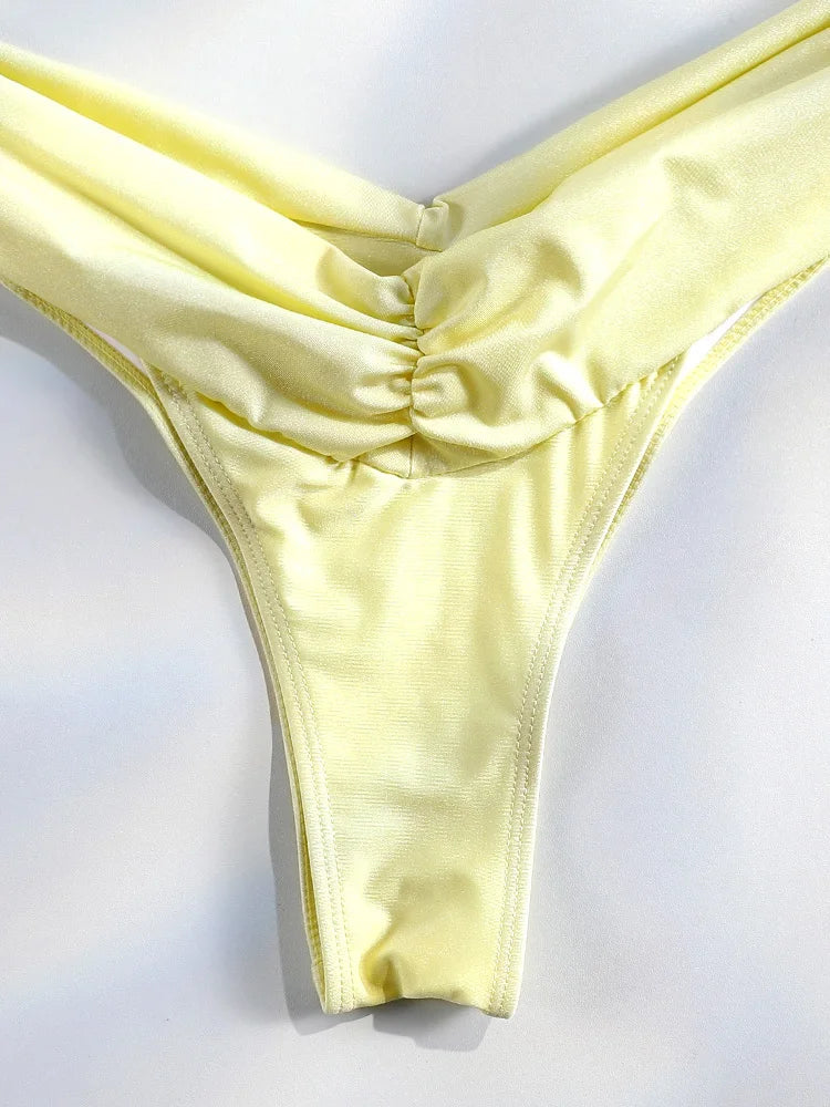 Set Bikini Sexy con Pieghe, Micro Bikini Tinta Unita, Costume da Bagno Femminile a Triangolo, Abbigliamento da Spiaggia platinumshop