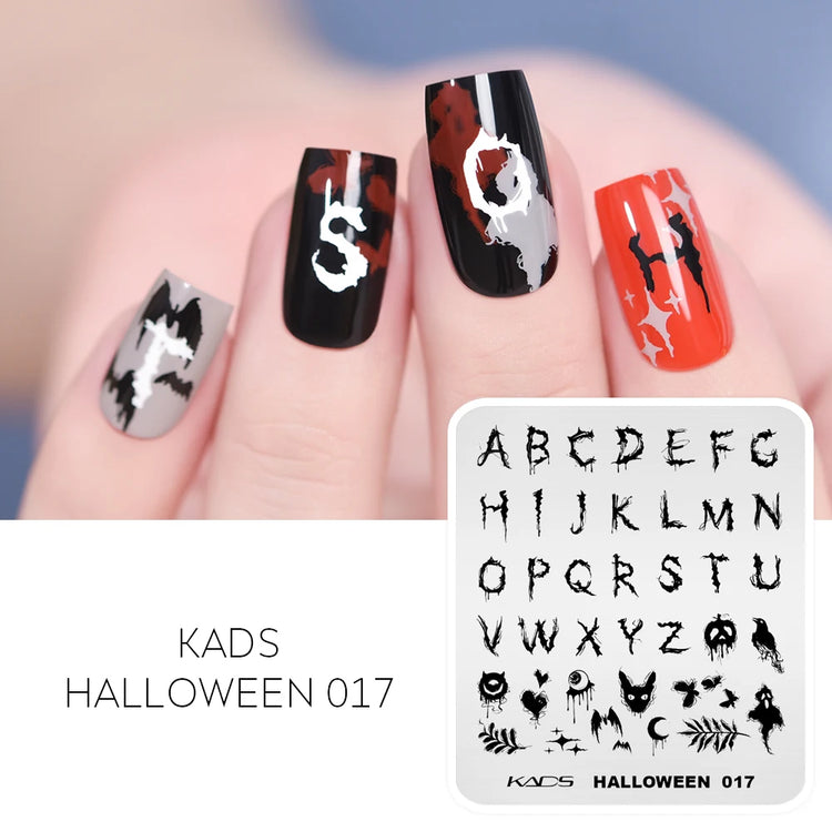 KADS Halloween Nail Stamping Plates skull Pumpkin Bat Template Stencils Nail Art Stamp Image Plate Manicure Nail Print Tool