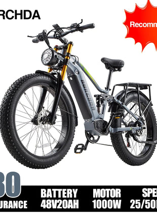 BURCHDA RX80 Bicicletta Elettrica per Adulti, Motore 1000W, Batteria 48V20AH960WH, E-bike con Pneumatici Fat da 26 Pollici per Tutti i Terreni, 45KM/H, E-Mountain Bike