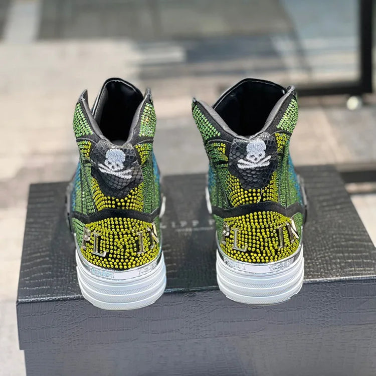 Luxury Designer's Autumn Winter New Men's Sneakers Water Diamond High Top Men's Running Shoes Fashion Leather Casual Short Boots