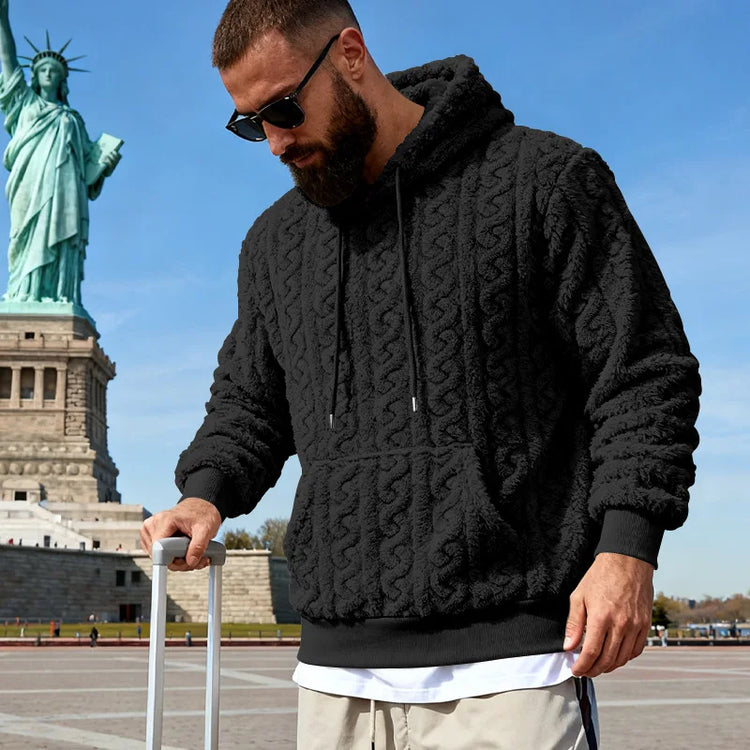 Cross-border Loose Men's Winter Retro Warm Double-Sided Velvet Casual Trend Hooded Pocket High Street Sweater