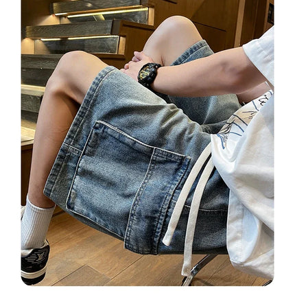 Pantaloncini di jeans cargo da uomo estivi Baggy dritti Moda Casual Pantaloni corti a gamba larga Tasca grande Jeans corti per vacanze al mare Uomo