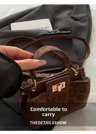 Elegante Mini Borsa a Tracolla con Manico Superiore, Chiusura Dorata, Versatile Borsa in Finta Pelle Scamosciata e Pelle per Uso Quotidiano Femminile