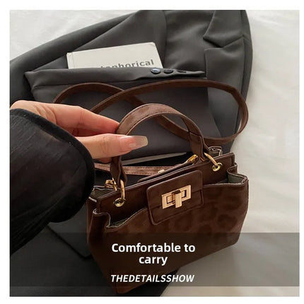 Elegante Mini Borsa a Tracolla con Manico Superiore, Chiusura Dorata, Versatile Borsa in Finta Pelle Scamosciata e Pelle per Uso Quotidiano Femminile