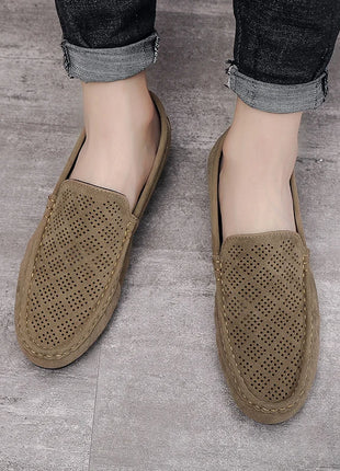 STRONGSHEN scarpe da uomo Casual Luxury Brand Slip on mocassini vuoti in pelle scamosciata mocassini da uomo estate traspirante scarpe da guida da uomo italiane