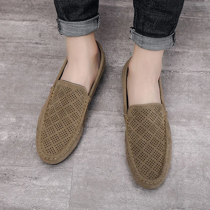 STRONGSHEN scarpe da uomo Casual Luxury Brand Slip on mocassini vuoti in pelle scamosciata mocassini da uomo estate traspirante scarpe da guida da uomo italiane