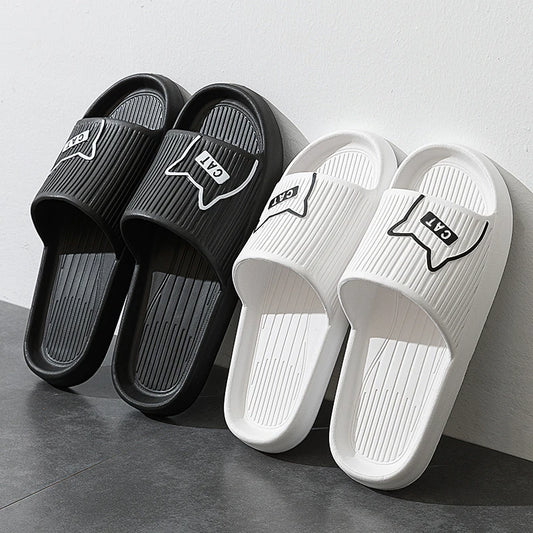Women Slippers Bath Thick Platform Non-Slip Home Cat Cartoon Flip Flops Summer Beach Sandals Couple Slides Indoor Shoes